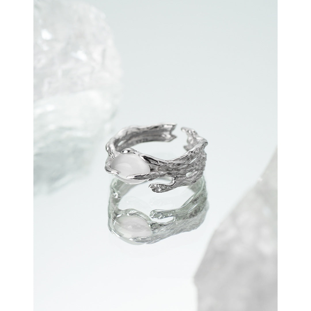 Adjustable Copper Ring With White Agate Texture Unisex Jewelry Gift For Everyday Casual Style Elegant Timeless Sparkle