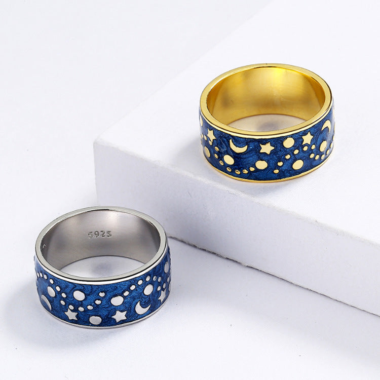 Brass Moon and Stars Polka Dot Design Crossborder Couple Ring Set Sizes 6 7 8 9 10 Perfect Gift for Couples Elegant Gift