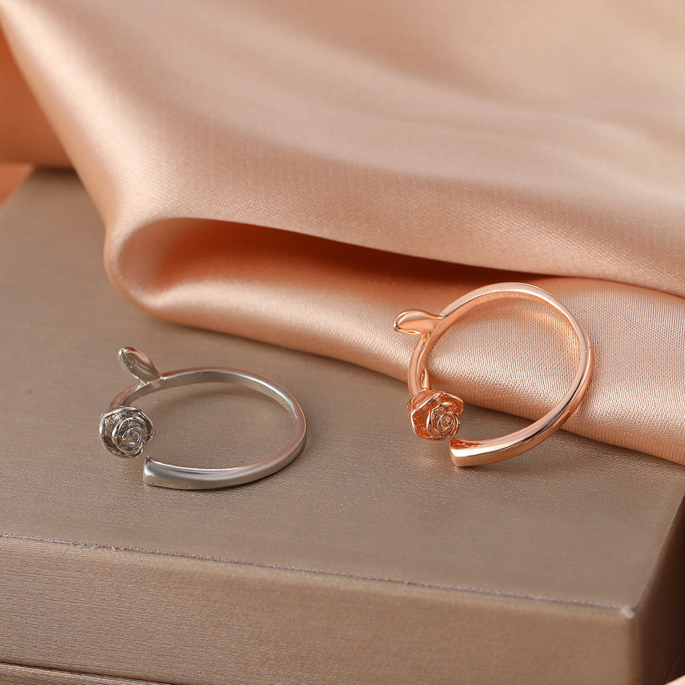 Adjustable Rose Ring Rose Flower Copper Jewelry for Women and Girls Elegant Gift Rose Gold or White Ideal Gift