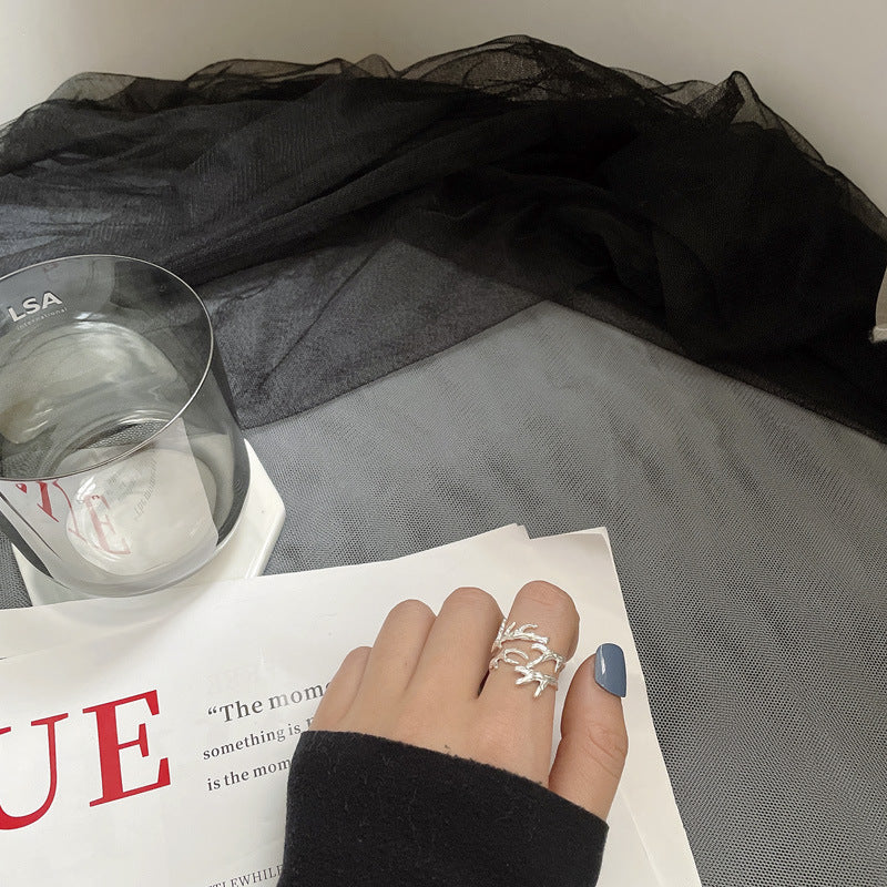 Sterling Silver Antler Ring Adjustable Opening Branch Design Fashionable Elegant Jewelry For Women Handcrafted