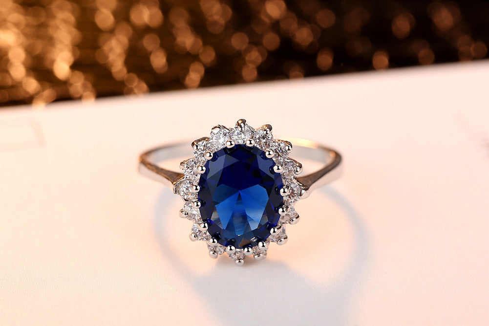 Womens White Gold Plated Copper Ring With Blue Zircon Star Shape For Elegant Fashion Jewelry Durable For Daily Wear