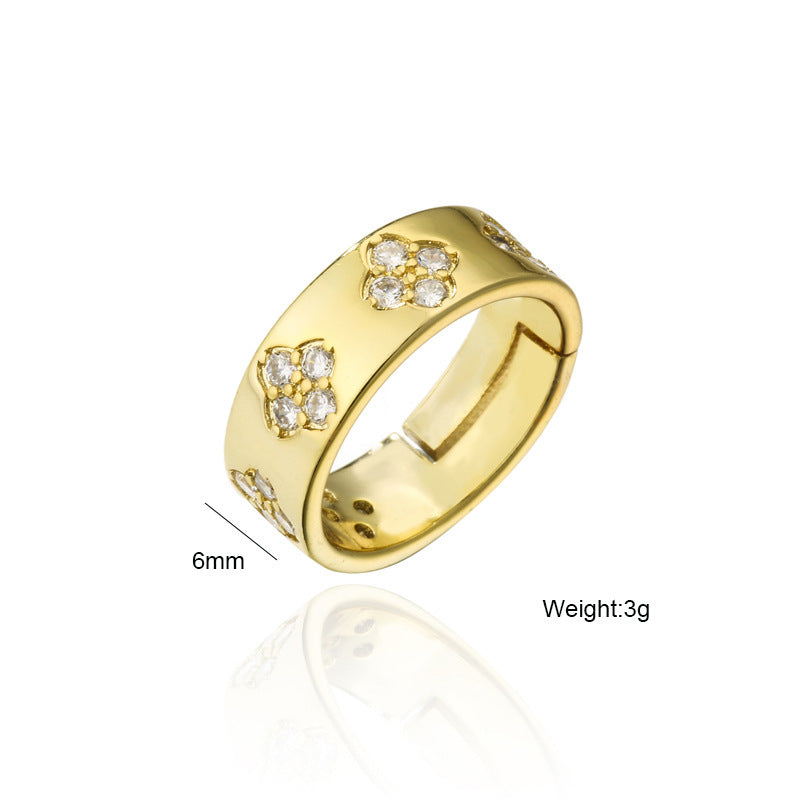 Brass Ring Micro Gold Plated Floral Geometric Design Zircon Embellished Fashion Jewelry For Women Elegant Accessory