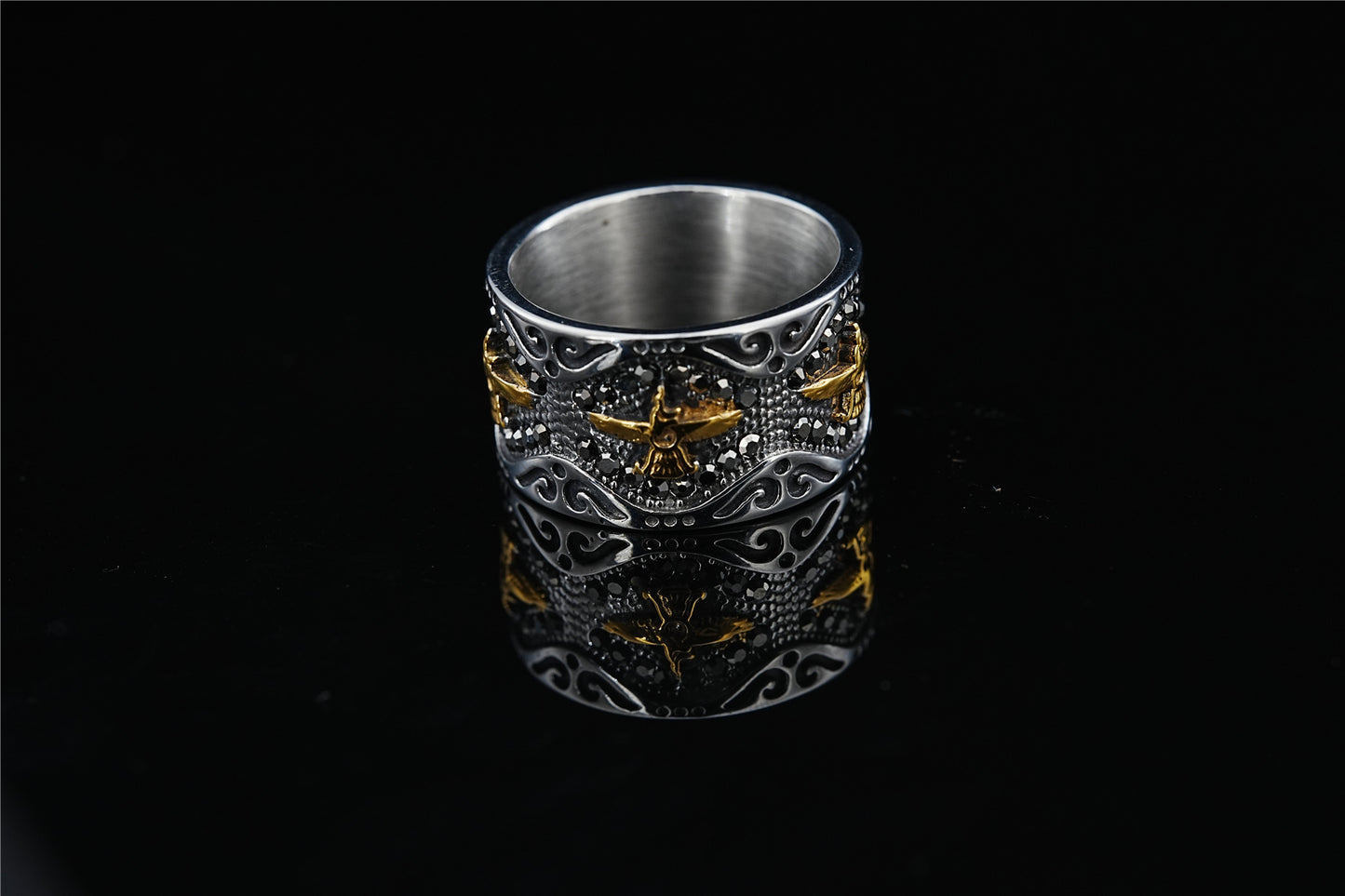 Unisex Retro Eagle Wings Ring Geometric Titanium Alloy Ring For Men Women Vintage Biker Jewelry Gift Vintage Look