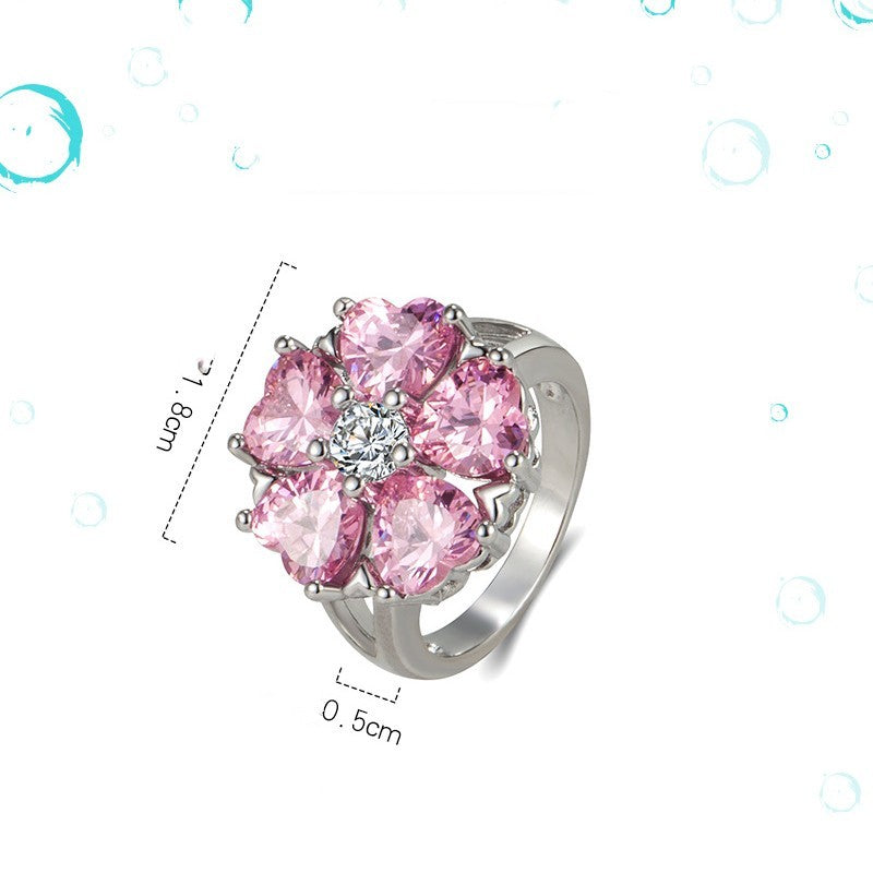 Copper Heart Shaped Ring With Pink Zircon Diamond Setting In White Gold Finish For Her Sizes 6 7 8 9 10 Elegant Design
