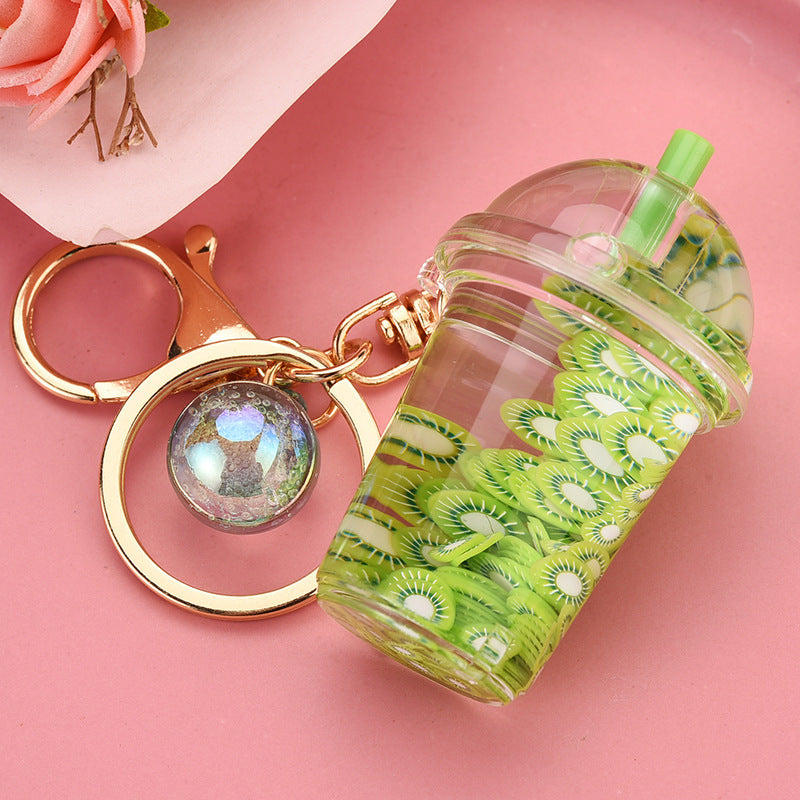 Acrylic Keychain Pendant With Fruit Chip And Milk Bottle Beads Pastoralist Style Cute Accessory For Bags Purse