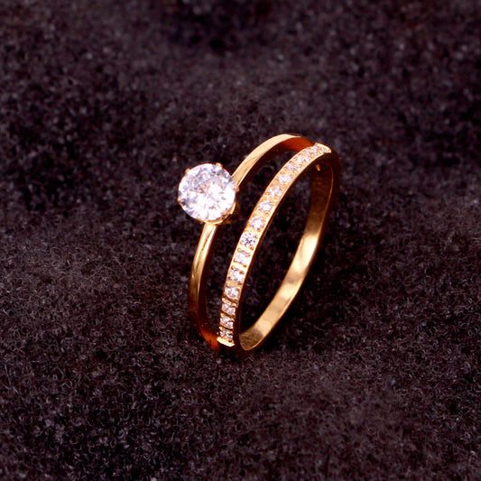 Womens Titanium Steel Ring Double Layer Zircon Inlaid Diamond Electroplated Elegant FashionJewelry Gift Durable