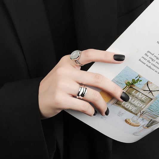 Adjustable Copper Band Ring With White Gold And Yellow Gold Tone Open Design 17.7mm Wide Everyday Elegant Look