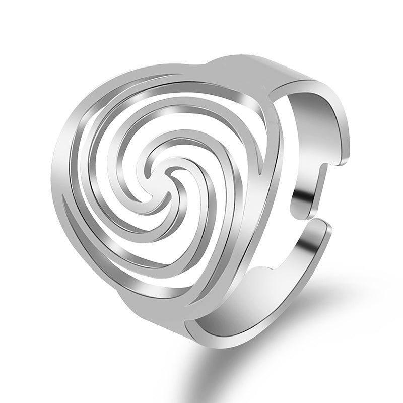 Womens Stainless Steel Flower Ring Adjustable Open Ring Polished Gold Black Jewelry Elegant Jewelry For Womens