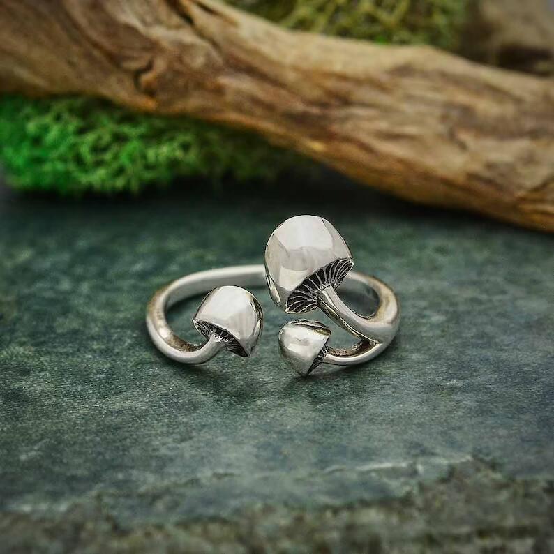 Adjustable Mushroom Design Alloy Silver Ring For Women Fashion Jewelry Trendy Accessory Gift For Her Daily Use