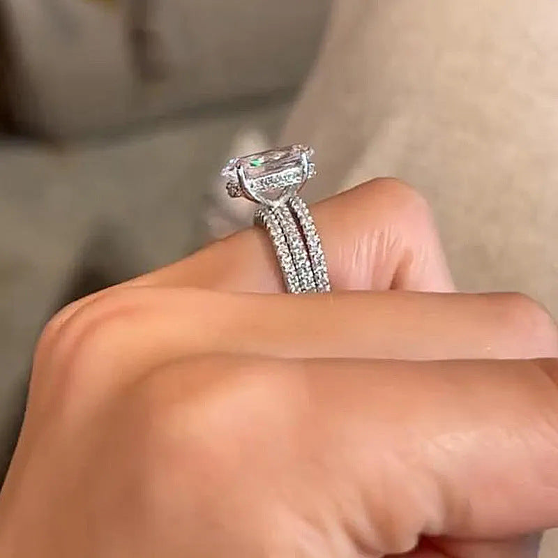 Geometric Zircon Ring Inlaid White Gold Plated Copper Jewelry For Women Size 6 7 8 9 10 Gift Fashion Accessory