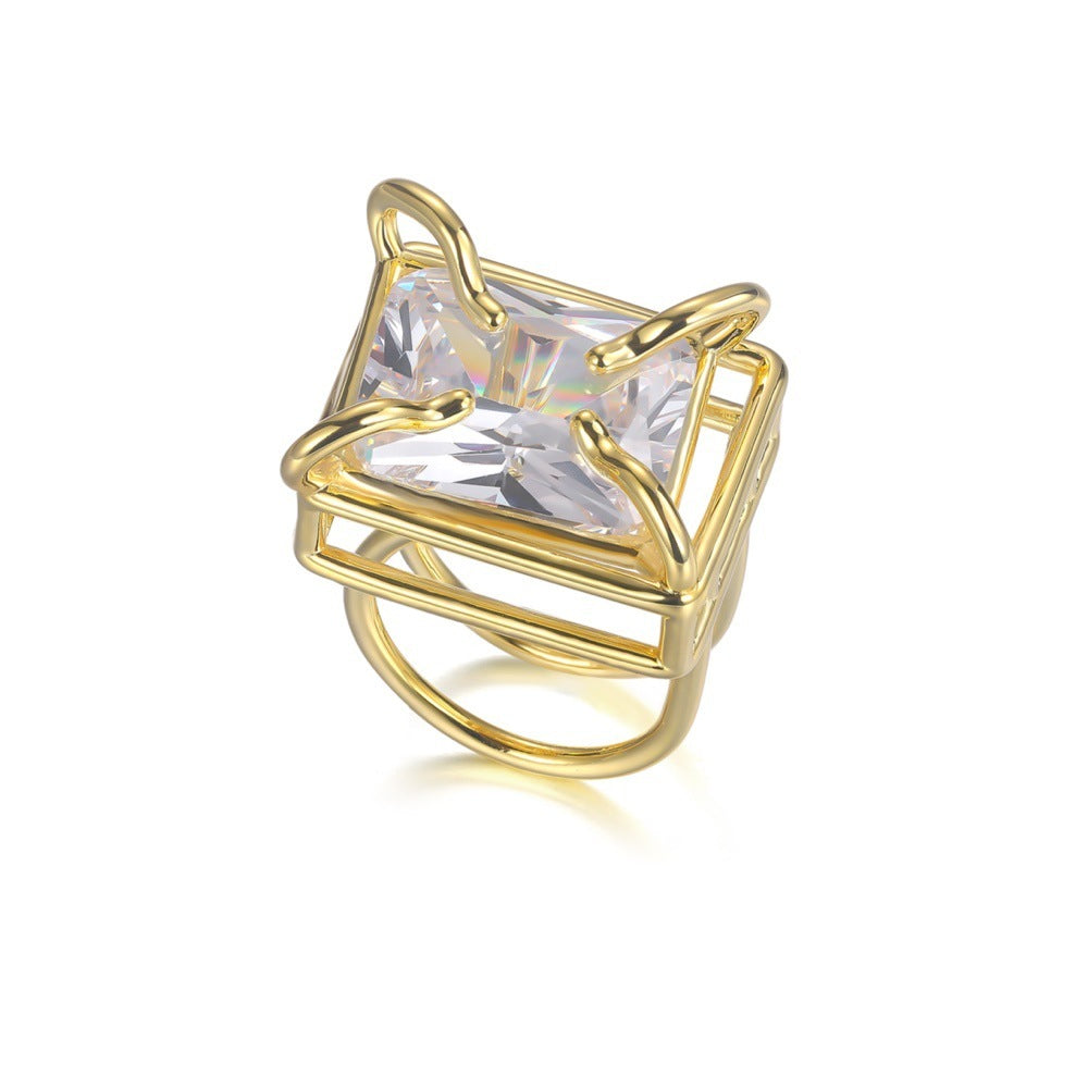 Resin Ring Retro Geometric Ring Metal Edging Large Tilt Square Statement Ring Unique Jewelry 18mm Fashion Ring