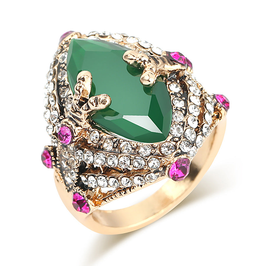 Womens Alloy Ring With Zircon Inlaid Emerald Bohemian Hollow Design Jewelry Gift For Her Size 7 8 Boho Sparkle