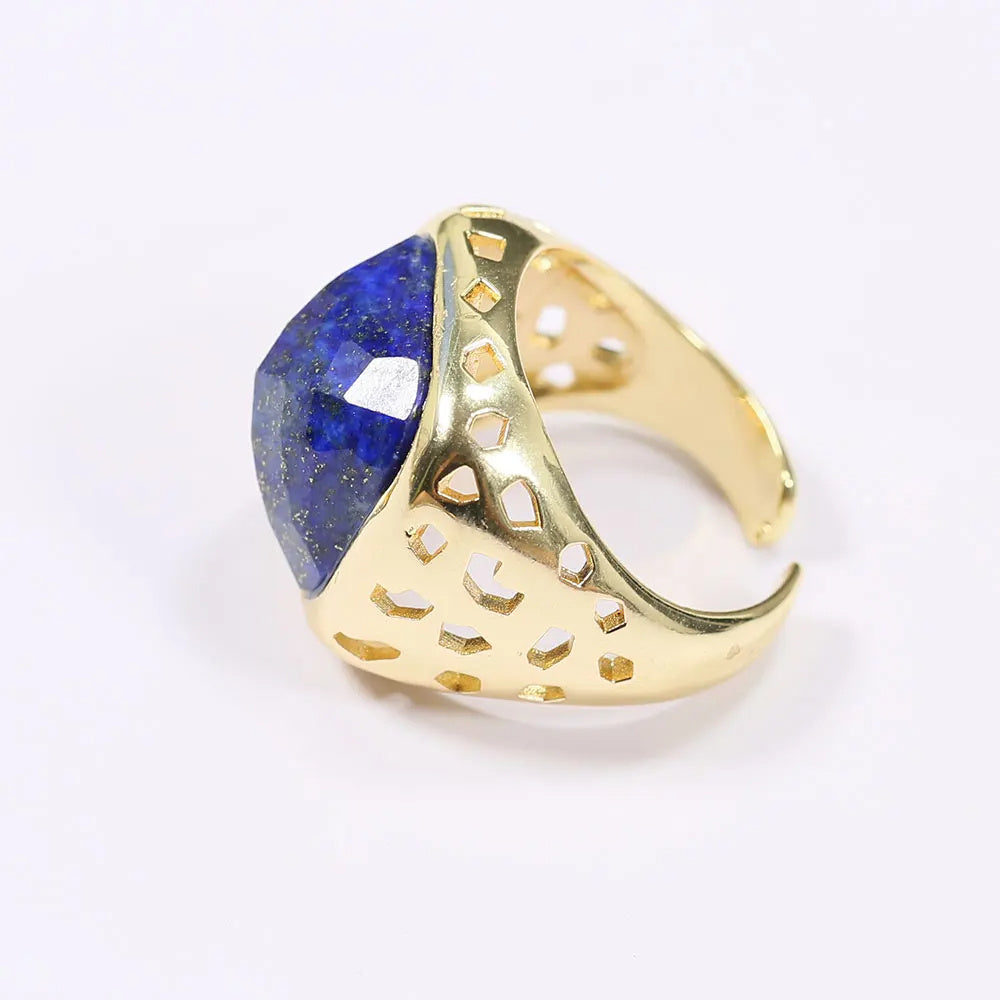 Unisex Crystal Ring With Electroplating Irregular Asymmetric Geometry Labradorite Stone European American Design Ring