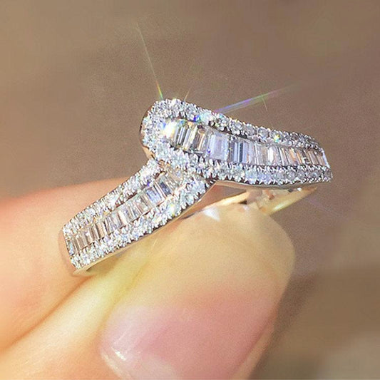 Zircon Ring For Women Irregular Row Copper Crown Geometric Sparkling Statement Jewelry Gift For Engagement Day