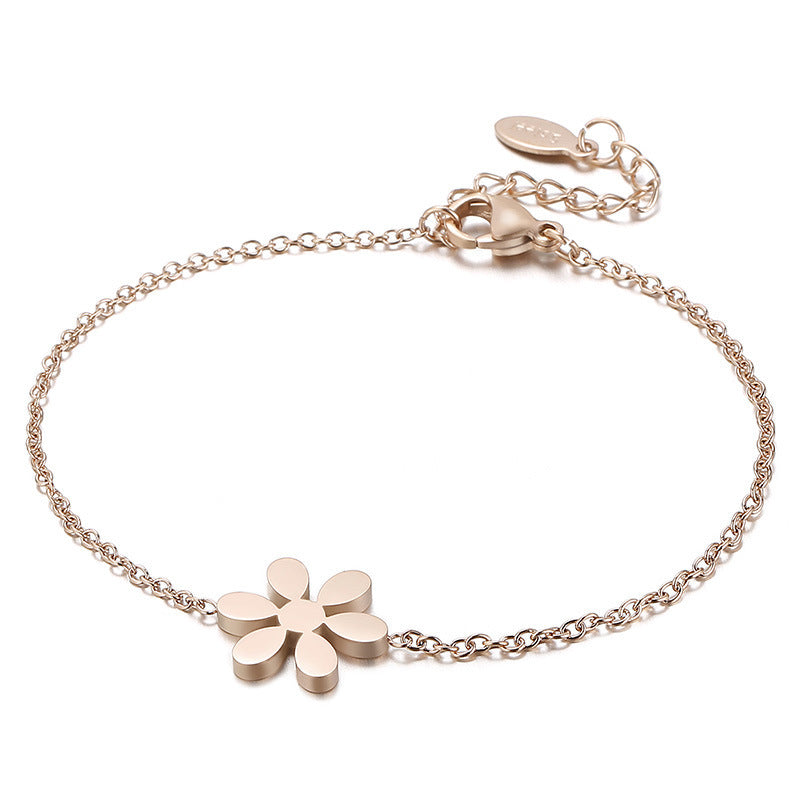 Womens Titanium Steel Flower Pattern Bracelet Elegant Floral Design Stainless Jewelry Gift Gold Finish Jewelry