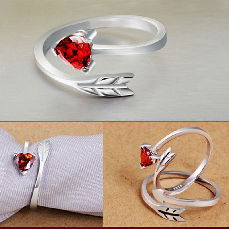 925 Sterling Silver Couple Rings Cupid Arrow Design Matching Bands Adjustable Opening Unisex For Heart Jewelry