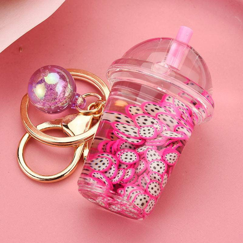 Acrylic Keychain Pendant With Fruit Chip And Milk Bottle Beads Pastoralist Style Cute Accessory For Bags Purse