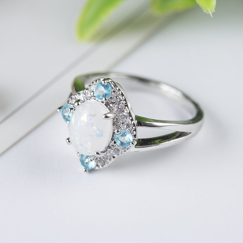 Womens Zircon Opal Geometric Ring With Diamond Accents Alloy Jewelry For Women Anniversary Gift For Daily Wear