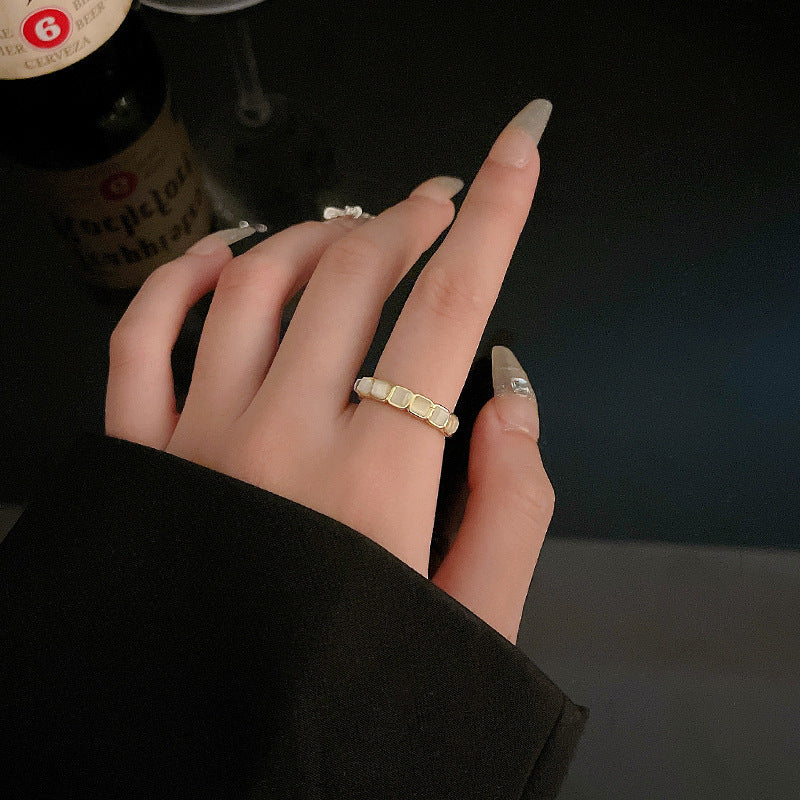 Copper Opal Ring Adjustable Opening Geometric Style Korean Fashion Jewelry Gift For Her Elegant Gold Tone Glow