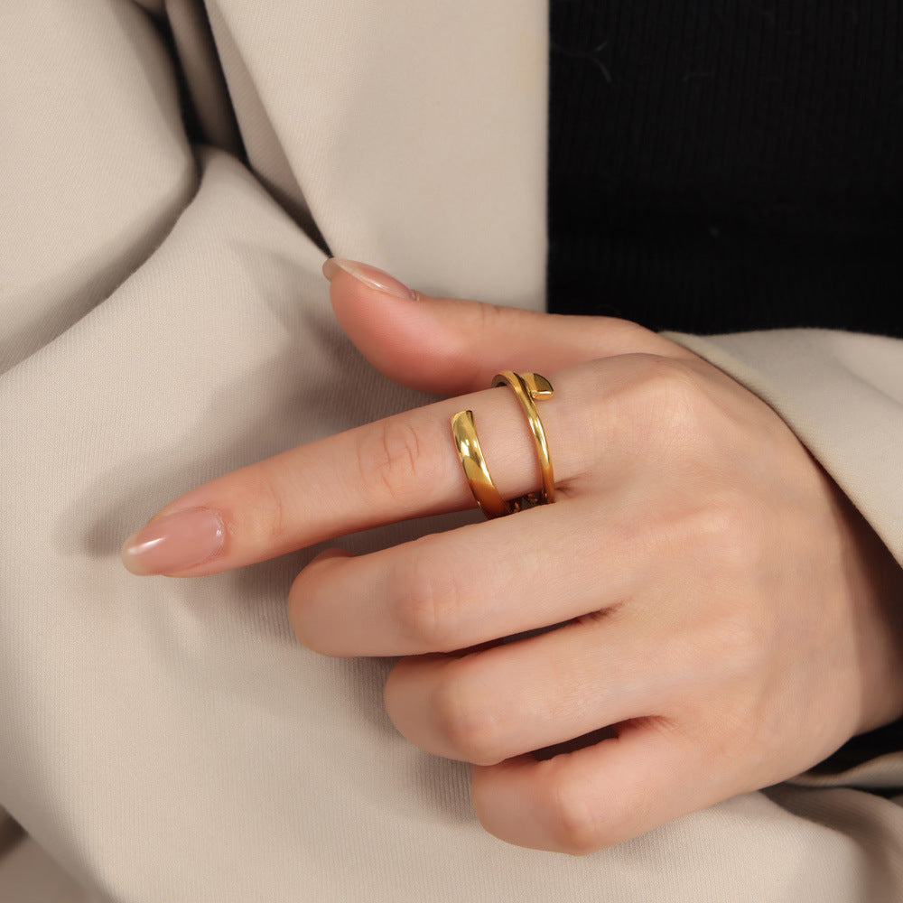 Style Simple Personality Special Interest Design Gold Plated Ring Women TitaniumSteel Geometric Ins Irregular