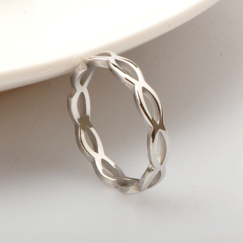 Women's Titanium Steel Ring With Hollow Wave Designs Fashion Jewelry Promise Ring For Anniversary Gift Durable