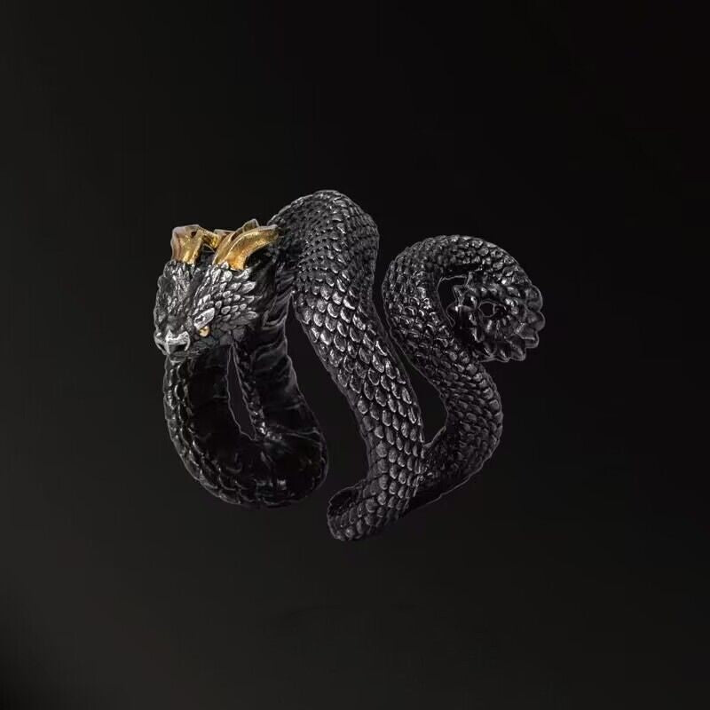3D Snake Ring Open Mouth Design Electroplated Alloy Ring Two Tone Finish Geometric Shape Punk Jewelry For Everyday Wear