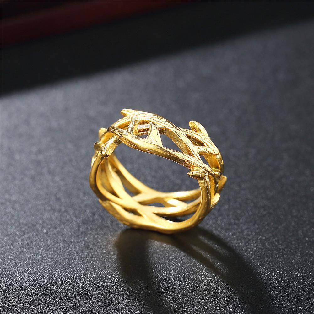 Gold Jesus Crown Ring Stainless Steel Olive Branch Band