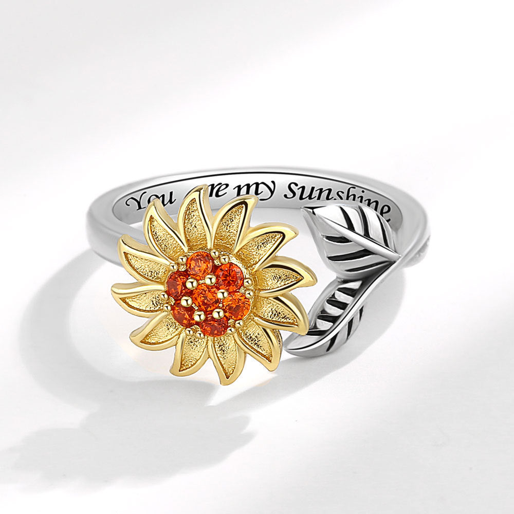 Adjustable Rotating Sunflower Rings Copper Electroplated Thai Silver Gold Plated Fashion Jewellery Gift For Her