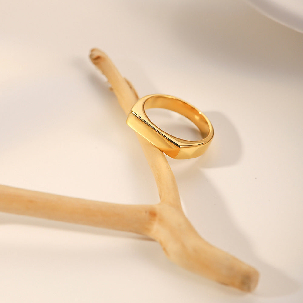 Womens Geometric Quadrilateral Ring Gold Tone Titanium Steel Electroplated French Retro Daily Wear Jewelry Elegant