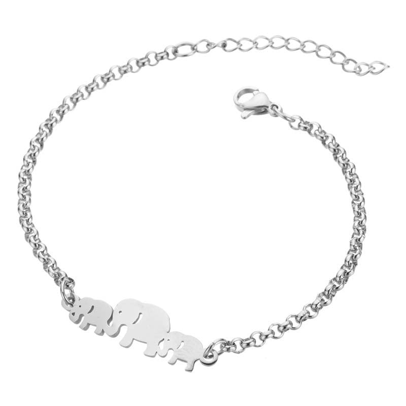 Womens Stainless Steel Bracelet With Elephant Charm Moon Star Charm Electroplated Korean Fashion Jewelry Bangle
