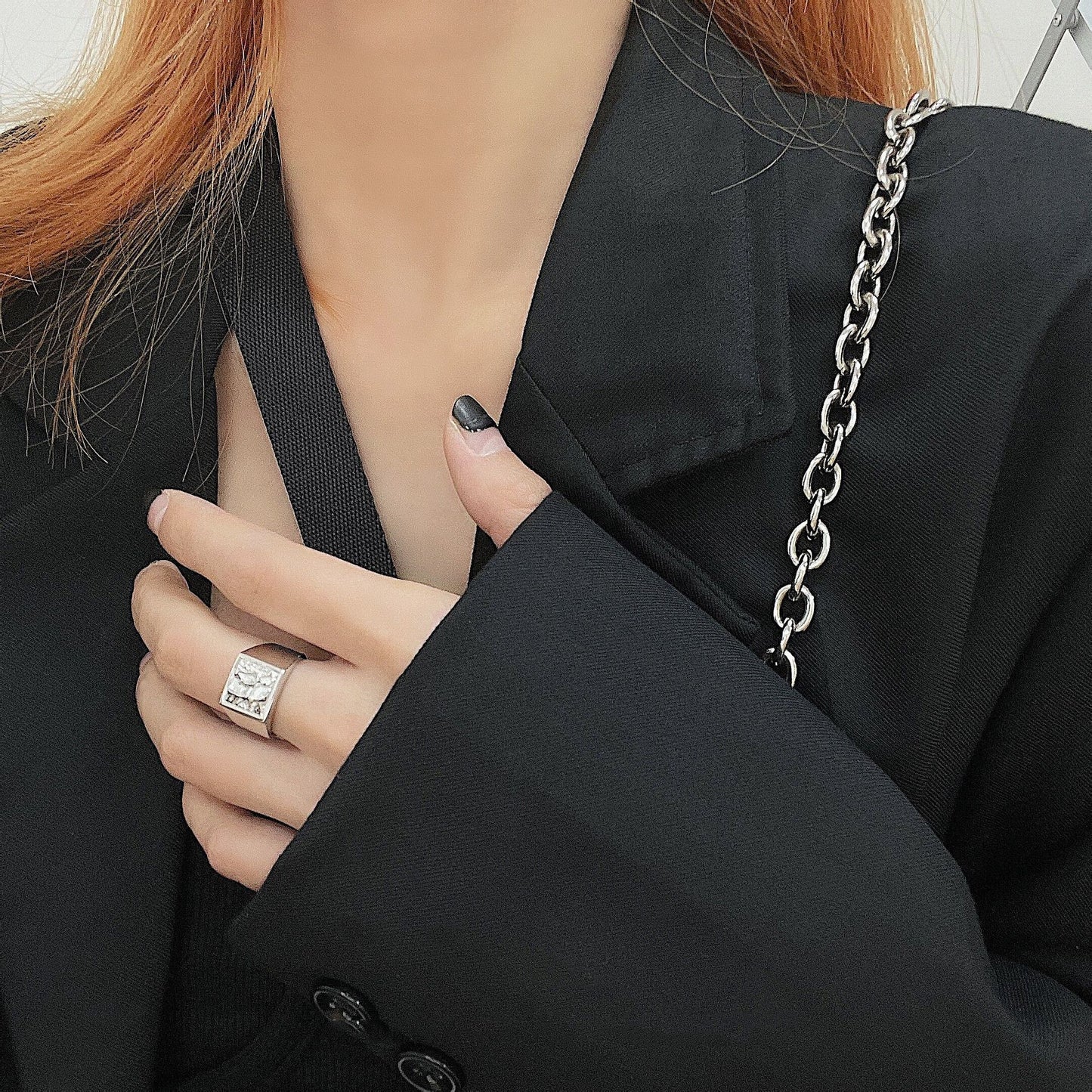 Thai Silver S925 Womens Ring Geometric Irregular Lava Design Korean Style Silver Ring For Daily Wear And Style