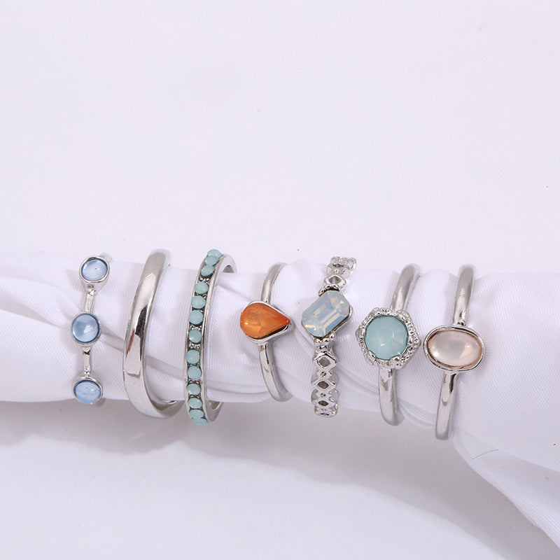 Geometric Striped Resin Ring Set For Women Round Water Drop Egg Shaped Durable Fashionable Statement Rings Now