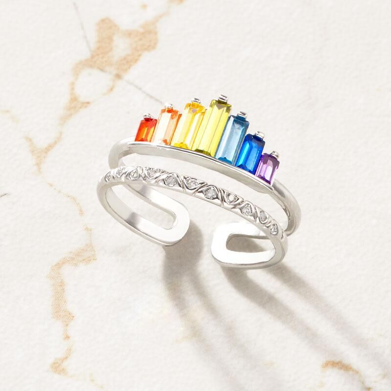 Adjustable Rainbow Micro Diamond Ring For Women Elegant Wear Sparkling Colorful Accessory Rose Gold Silver Finish