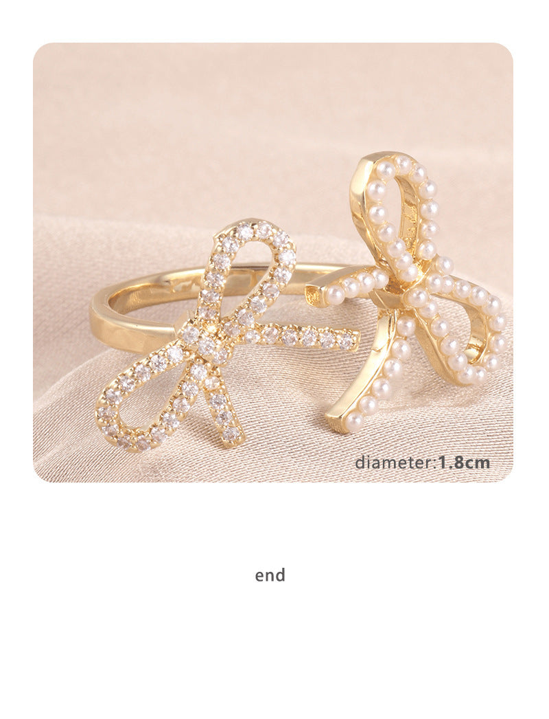 Bow Design Open Adjustable Copper Ring Female Jewelry