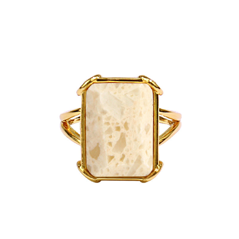 Womens Vintage Ring Silver Plated Ring With Marble Stone Adjustable Open Ring Fashion Jewelry Street Ring High