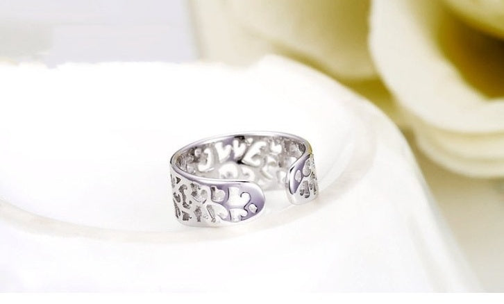 Womens Heart Ring Natural Carved Tail Silver 800 White Copper Jewelry Gift For Her Handcrafted Design Gift Gem