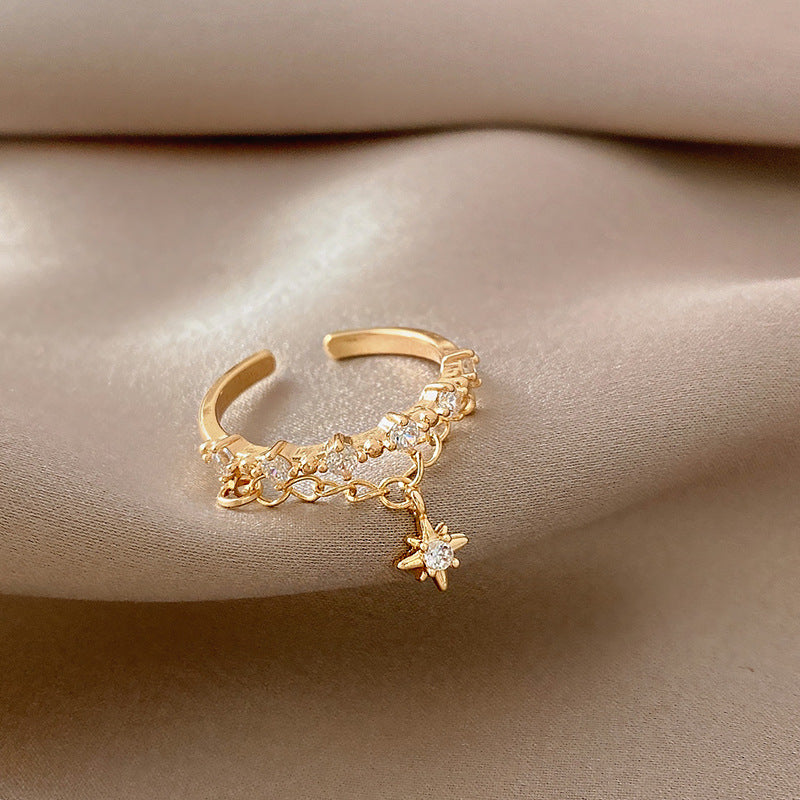 Womens Adjustable Open Star Ring Copper Gold Plated Jewelry