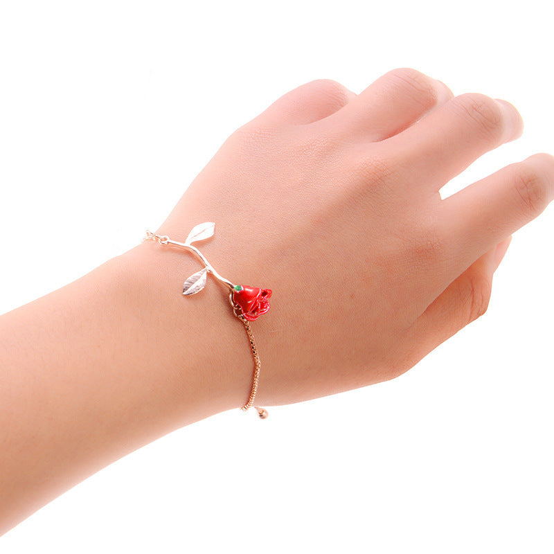 Womens Rose Bracelet Silver Rose Gold Alloy Electroplated Pendant Bracelet For Anniversary Gift And Employee Benefits