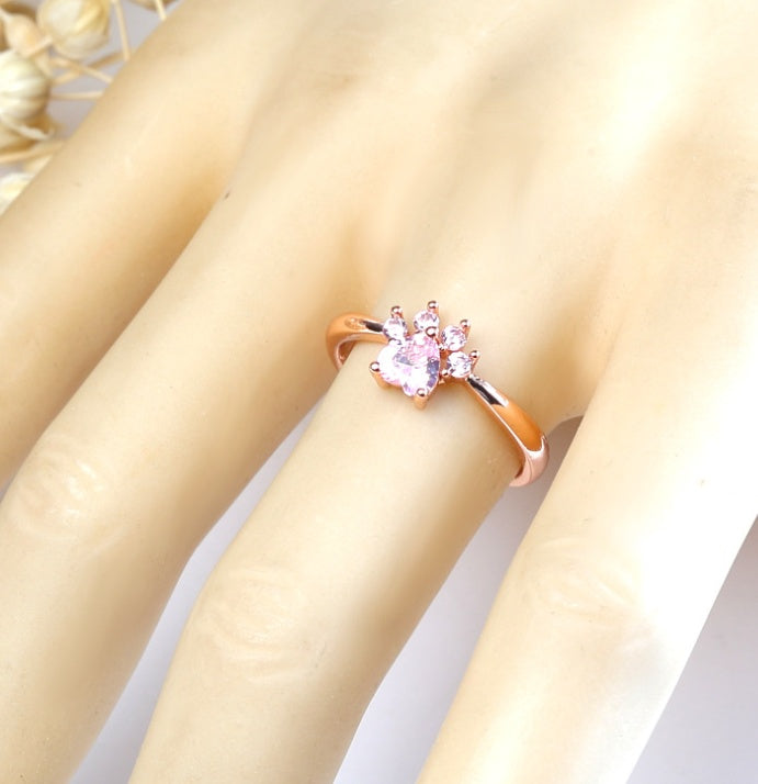 Unisex Adjustable Ring With Love Footprint Design Copper Band Polished Electroplated White Gold Inlay Perfect Festival