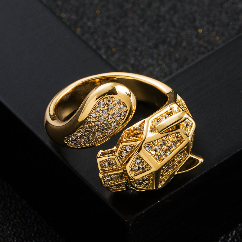 Copper Micro-set Zircon Leopard Head Ring High-end Trend Light Luxury