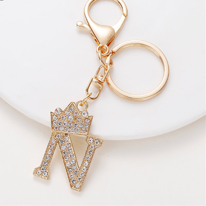 Alphabet A To Z Keychain With Diamond Accents Zinc Alloy Metal Letter Charm For Bag And Keys Daily Use Pendant