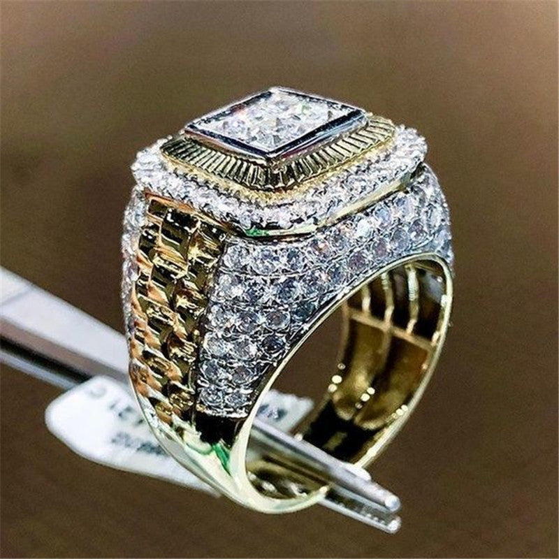 Unisex Ring Gold Rim Geometric Design Electroplated Alloy