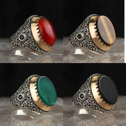 Alloy Ring Geometric Artificial Gemstones Punk Vintage Fashion Jewelry Accessory Red Green European Ring Style