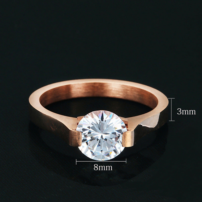 Womens Stainless Steel Geometric Ring Large Round Diamond Fashion Jewelry Gift Steel Color Gold Or Rose Gold For Women