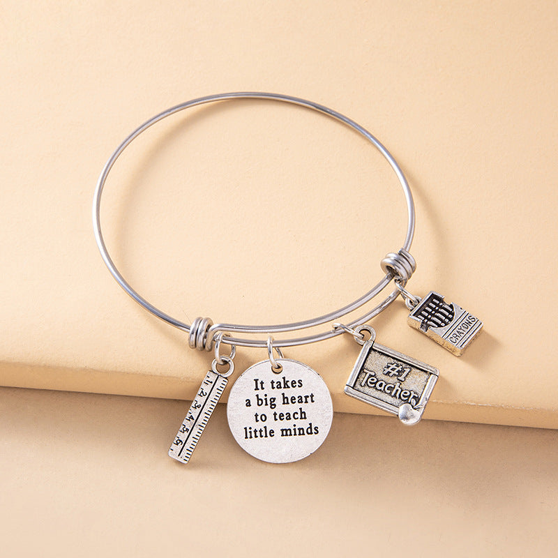 Womens Stainless Steel Bracelet Adjustable Design With English Letters Simple Decoration Silver Tone Alloy Bangle