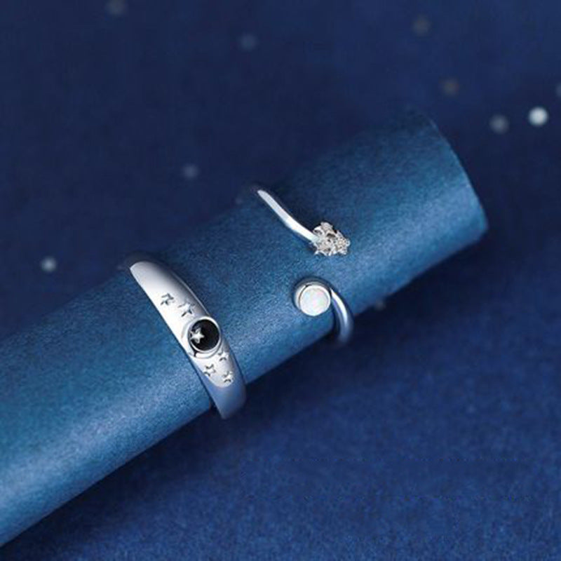 Adjustable Planet Rings For Lovers Copper Matching Moonstone Electroplated Fashion Trend Gel Ring For Moonstone