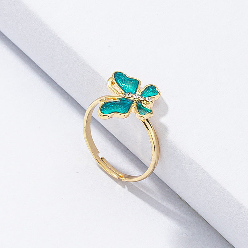 Butterfly Ring Diamond Drip Oil Alloy Adjustable Jewelry