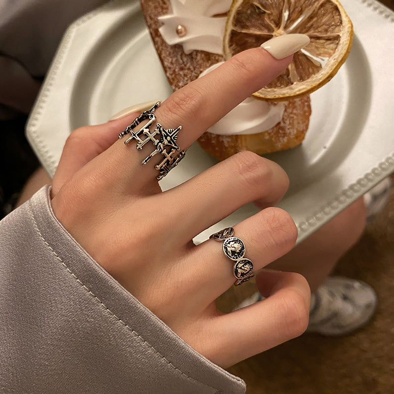 Unisex Vintage Silver Plated Ring Adjustable Geometric Design Retro Style Individually Packed Jewelryaccessory