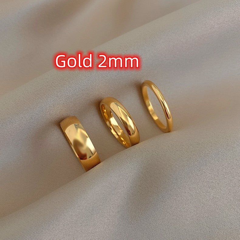 Womens Thin Stackable Ring Titanium Steel Gold Plated Band Fashion Jewelry Geometry Circles Electroplated Rings