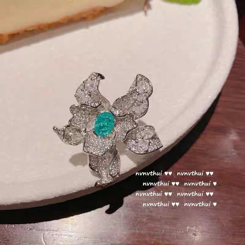 Womens Starfish Flower Zircon Ring Inlaid Copper High Quality Elegant Design Jewelry For Daily Wear Style Chic